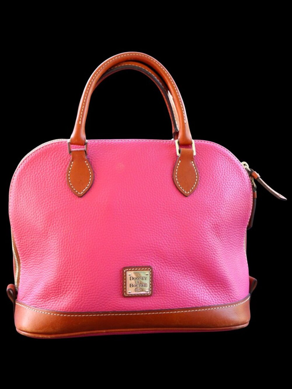 Dooney & Bourke Pink Pebbled Leather Dome Satchel Handbag with Brown Trim